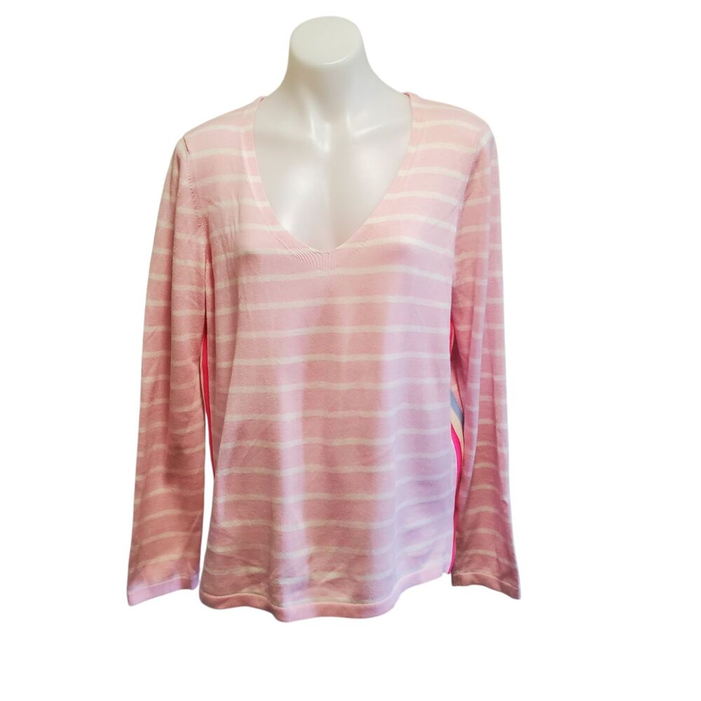 Vineyard Vines Womens Pink Preppy Stripe Poplin Long Sleeve Sweater Nautical L